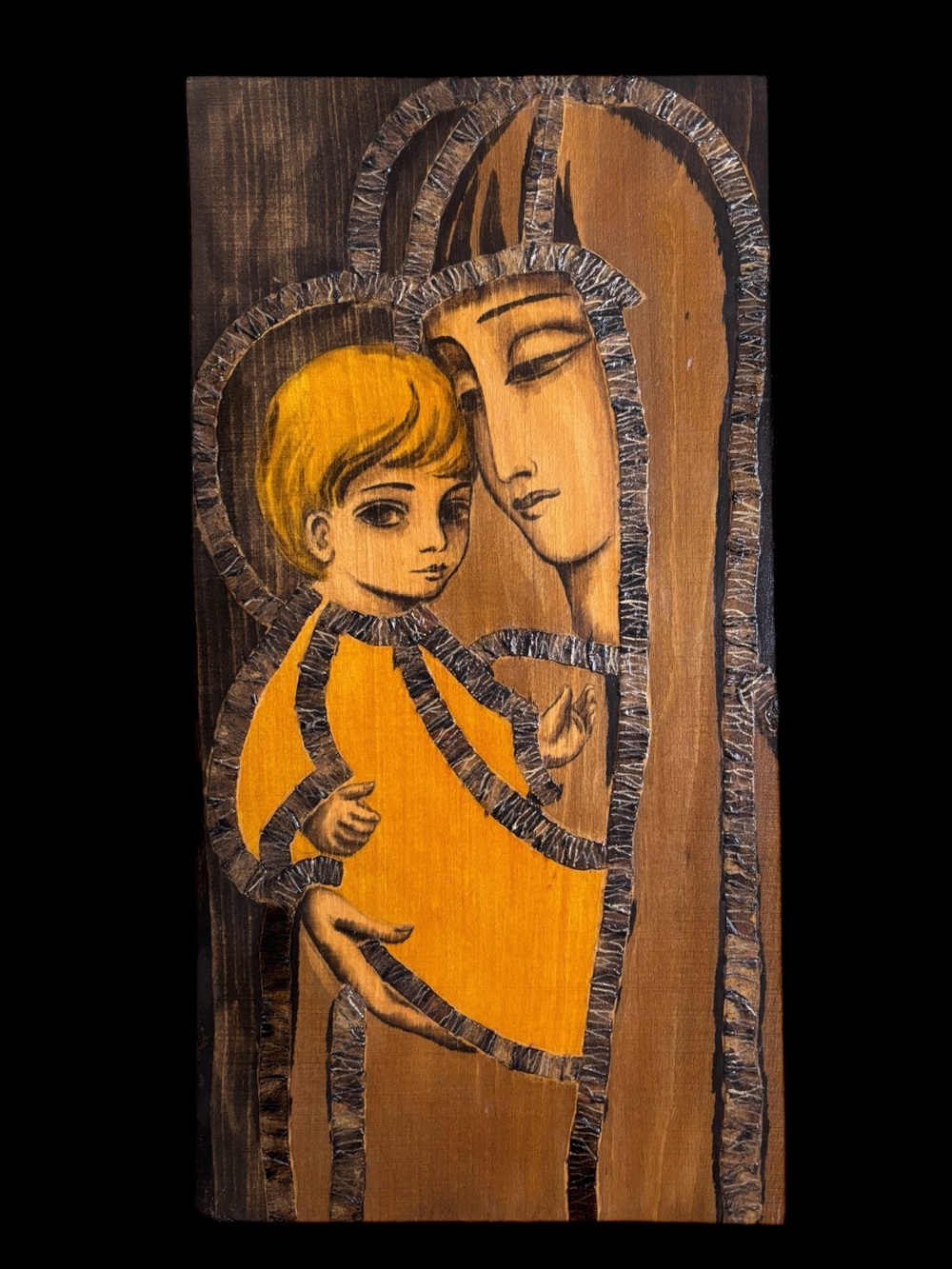 MCM Madonna and Child Wood Wall Hanging Religious Art Virgin Mary Jesus Handmade